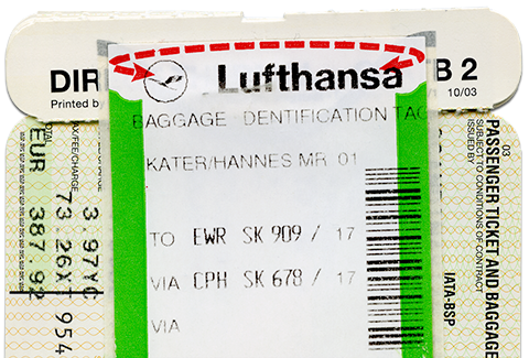 Baggage Dentification Tag von einem Flug nach NYC im Jahr 2004