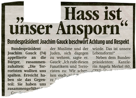 Ausriss "Hass ist unser Ansporn" BZ